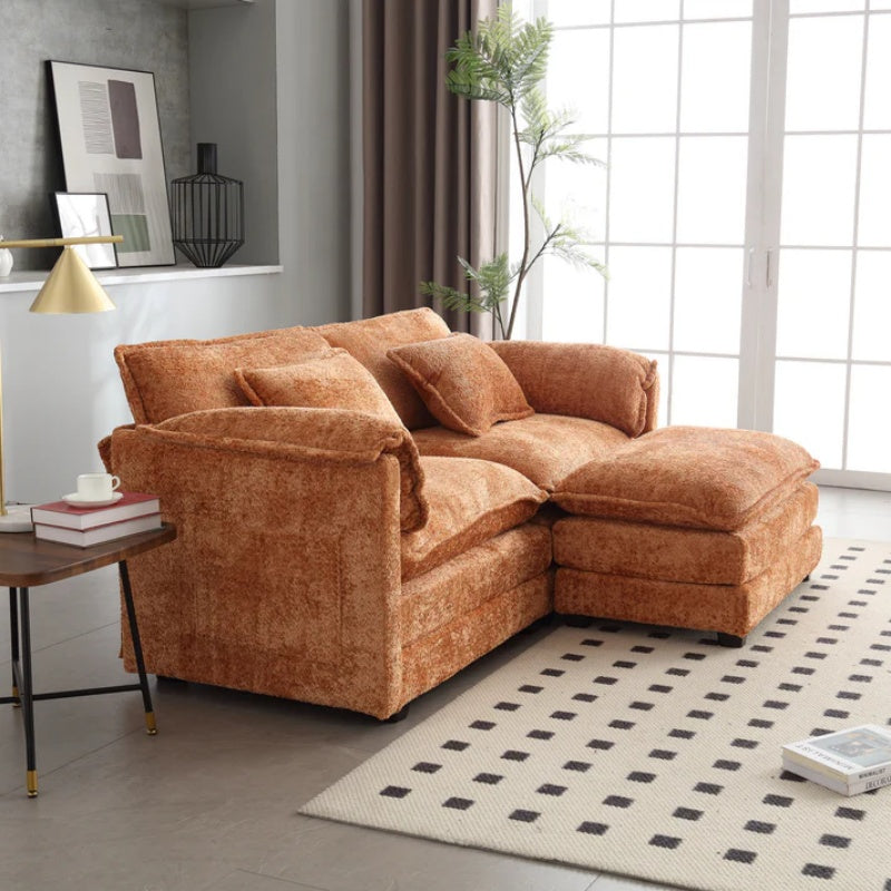UNITED WE WIN Chenille fabric, solid construction, the overall structure of the sofa is stable, detachable armrests, two foot stools and two-seat sofa with side pockets-海智集-Default-