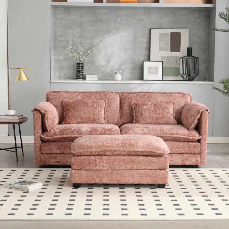 UNITED WE WIN Chenille fabric, removable armrests with side pockets, high density sponge filling, oversized double sofa with footstool-海智集-Default-