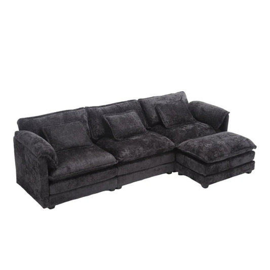 Modern Large L-Shape Sectional Chenille fabric, movable pedals, detachable armrests, oversized three-seat Sofa-海智集-Default-