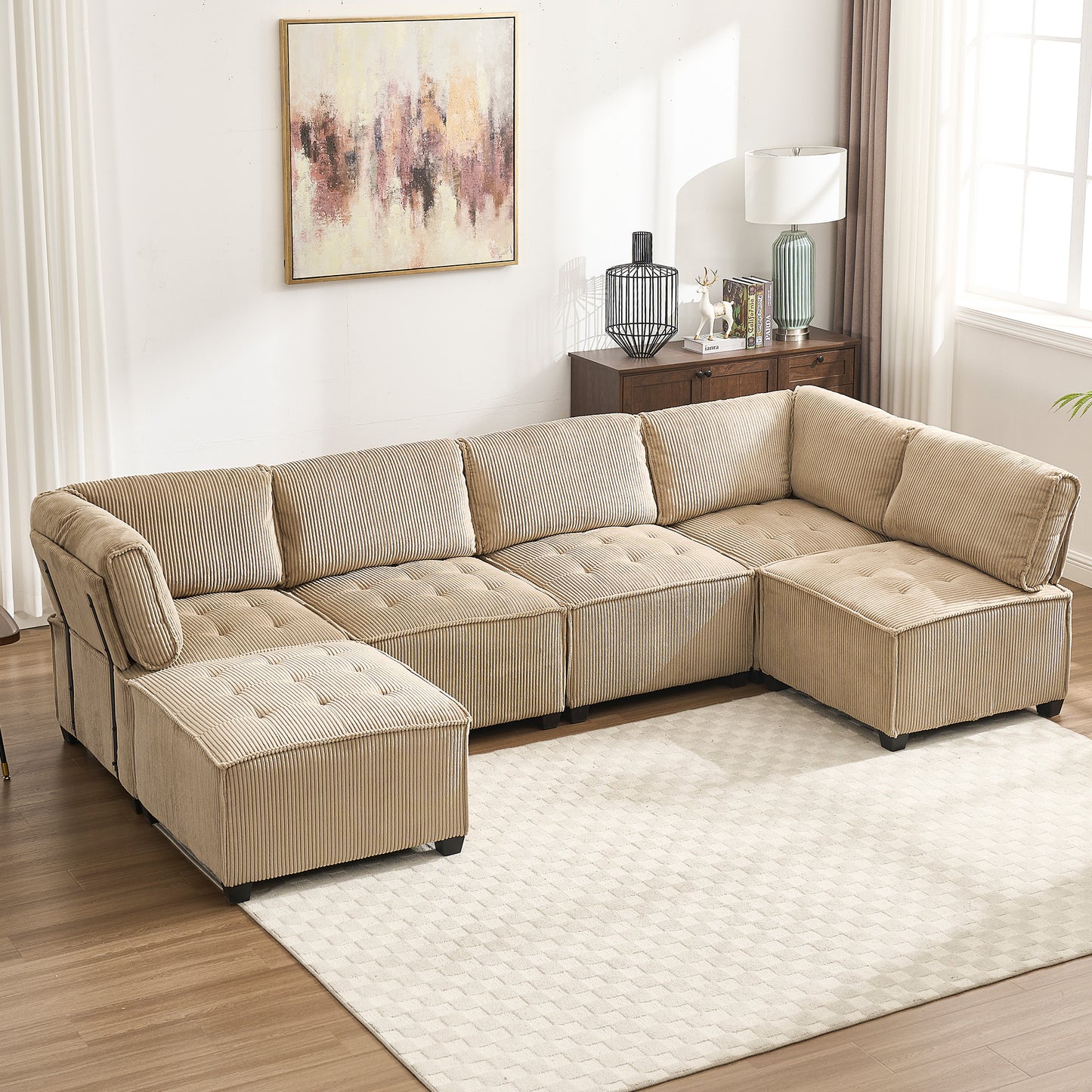 UNITED WE WIN Modular Sectional Sofa U Shaped Modular Couch with Reversible Chaise Modular Sofa Sectional Couch,6- Seat Convertible Sofa,Fit for Living Room-海智集-Default-
