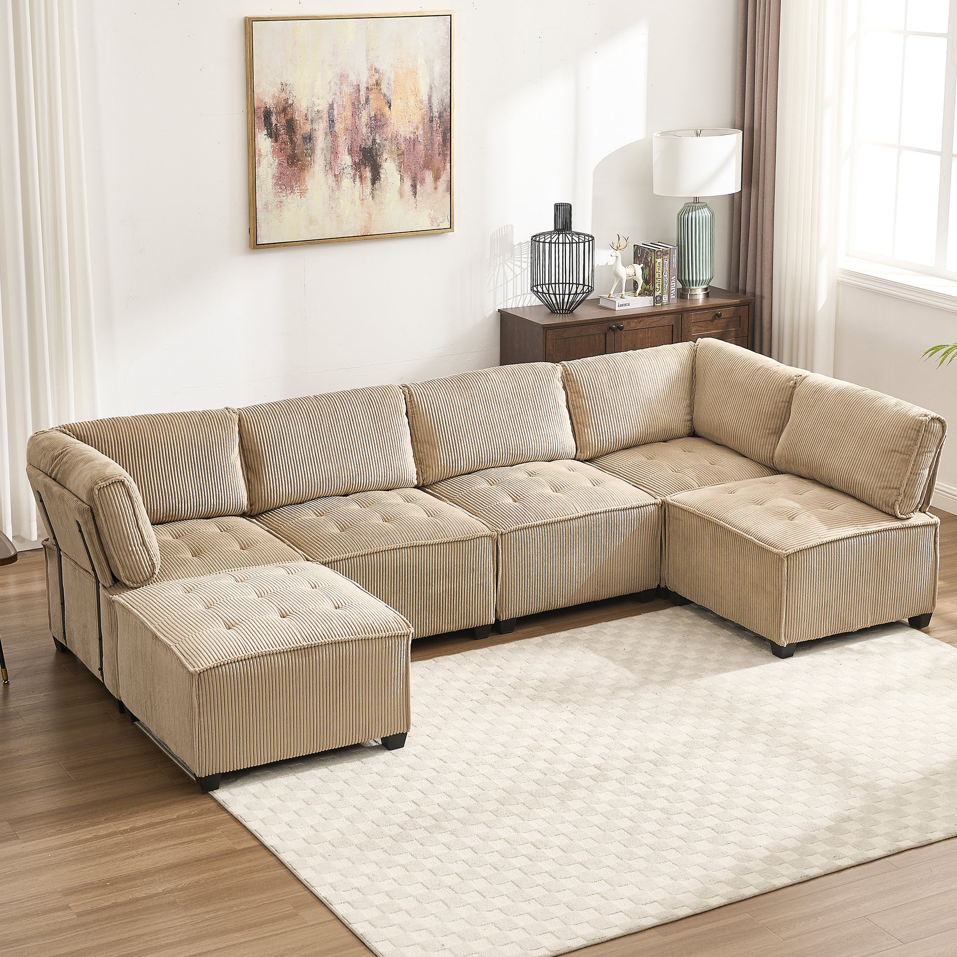 UNITED WE WIN Modular Sectional Sofa U Shaped Modular Couch with Reversible Chaise Modular Sofa Sectional Couch,6- Seat Convertible Sofa,Fit for Living Room-海智集-Default-