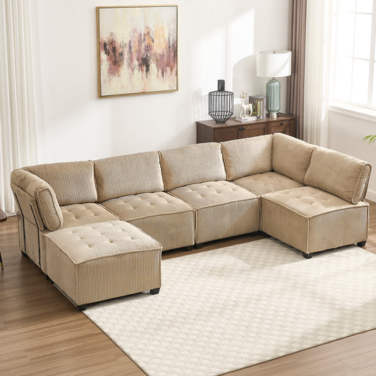 UNITED WE WIN Modular Sectional Sofa U Shaped Modular Couch with Reversible Chaise Modular Sofa Sectional Couch,6- Seat Convertible Sofa,Fit for Living Room-海智集-Default-