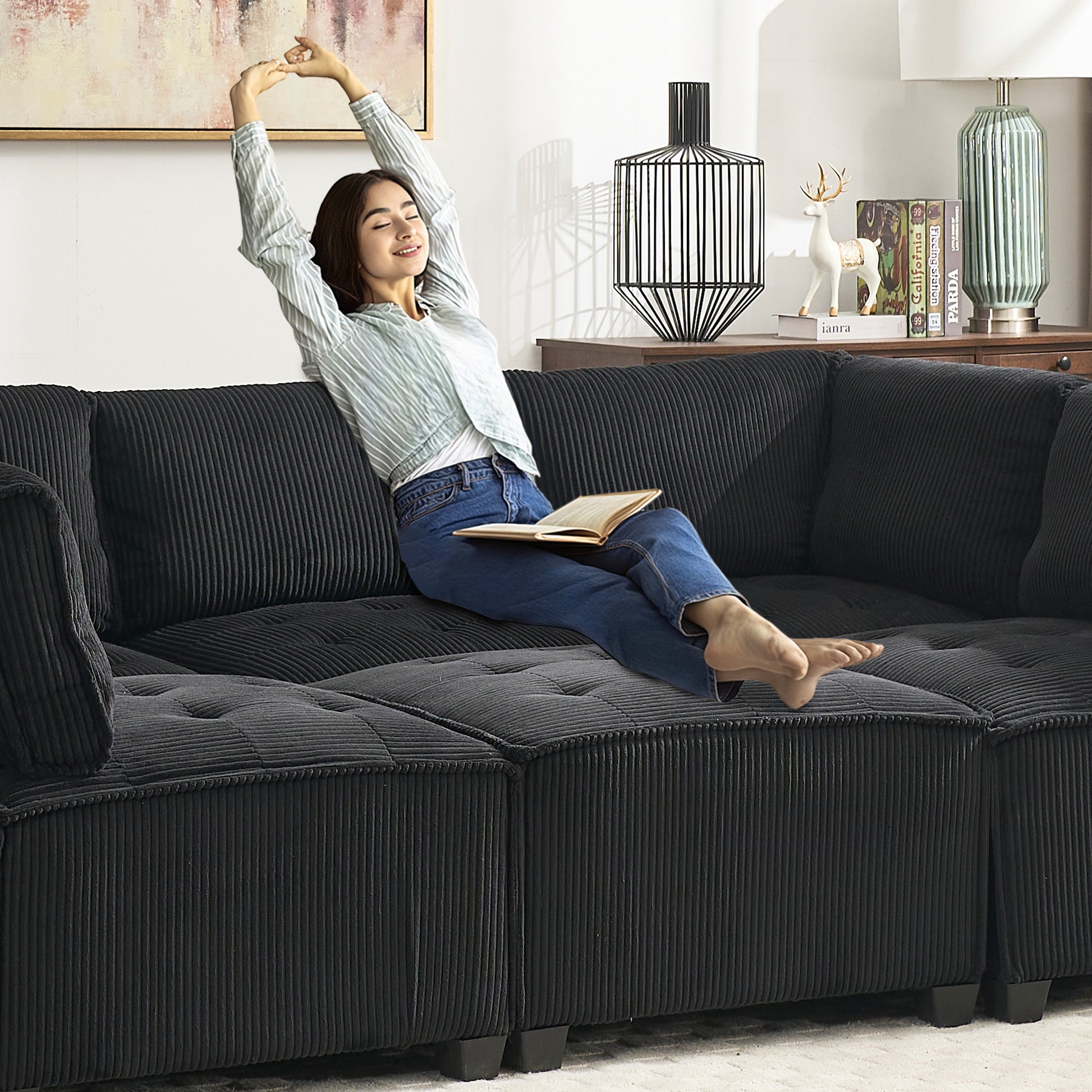 UNITED WE WIN Modular Sectional Sofa U Shaped Modular Couch with Reversible Chaise Modular Sofa Sectional Couch,6- Seat Convertible Sofa,Fit for Living Room-海智集-Default-