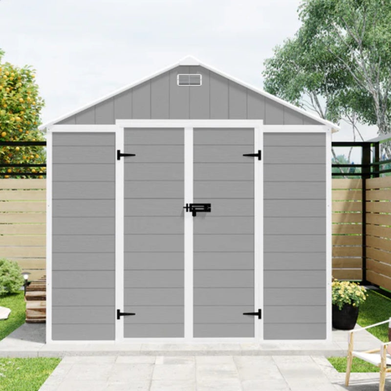 Campcraft 8*10ft resin storage shed, high quality pp material, strong structure, waterproof, rust and UV proof, large storage space, 12mm thick pp board, HD window lighting-海智集-Default-