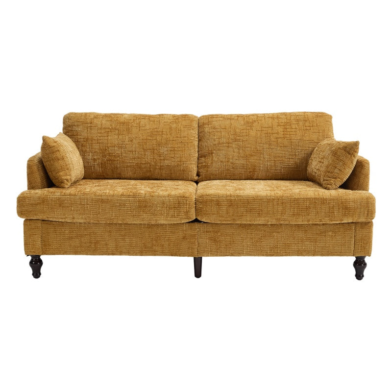 Modern Style Chenille 2-Seater Sofa with LED Light, USB Port & Storage Bag, Mustard Yellow, Rubber Wood Legs-海智集-Default-