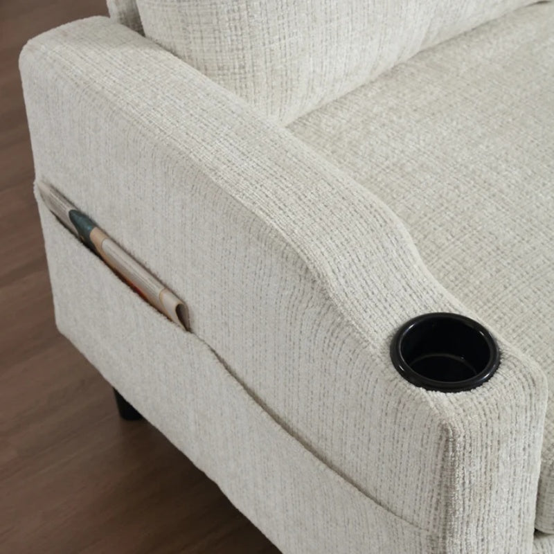 UNITED WE WIN Sofa for three, solid wood frame, Chenille fabric, side pocket, with two cup holders, footstool with storagestorage sofa /Living room sofa cozy sectional sofa-海智集-Default-