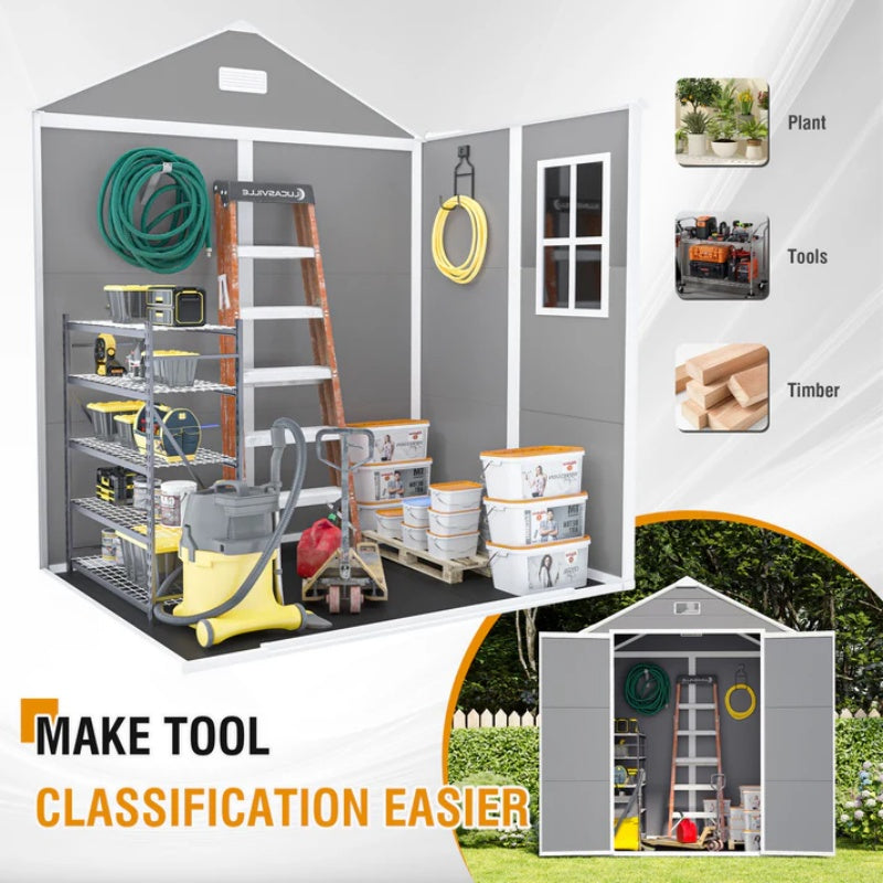 Campcraft 6*5ft resin storage shed, high quality pp material, strong structure, waterproof, rust and UV proof, large storage space, 12mm thick pp board, HD window lighting-海智集-Default-