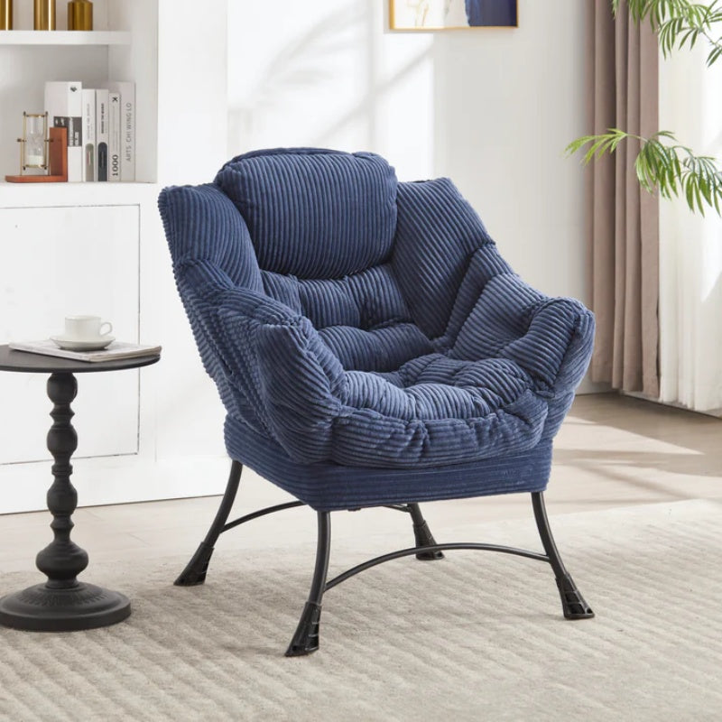 Lazy Chair with Ottoman, Modern Lounge Accent Chair with Armrests and a Side Pocket, Leisure Upholstered Sofa Chair Reading Chair with Footrest for Small Space, Corner Chair-Navy blue-海智集-Default-