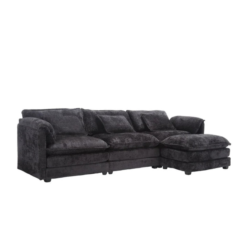 Modern Large L-Shape Sectional Chenille fabric, movable pedals, detachable armrests, oversized three-seat Sofa-海智集-Default-