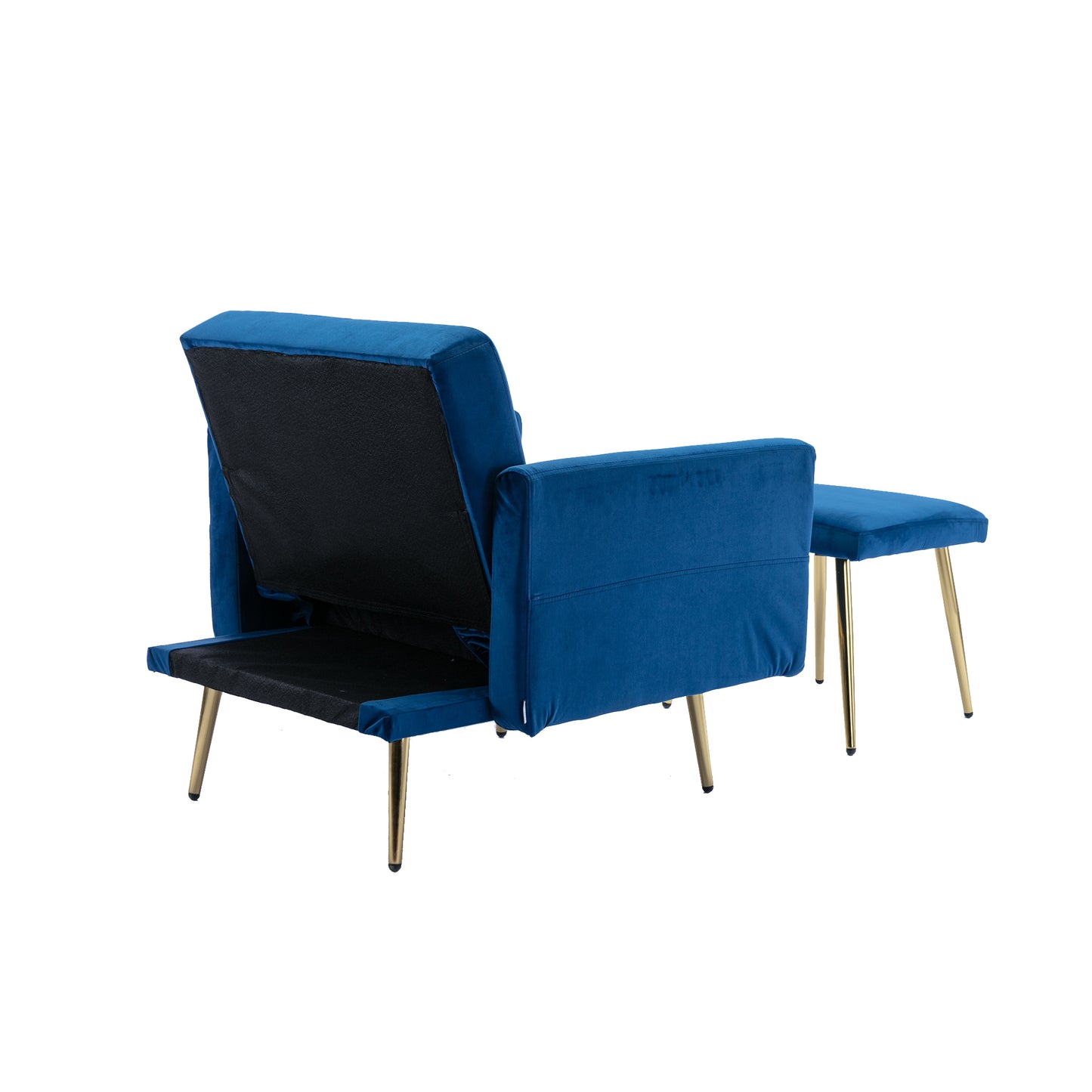 COOLMORE Velvet Accent Chair with Adjustable Armrests and Backrest, Button Tufted Lounge Chair, Single Recliner Armchair with Ottoman-海智集-Default-