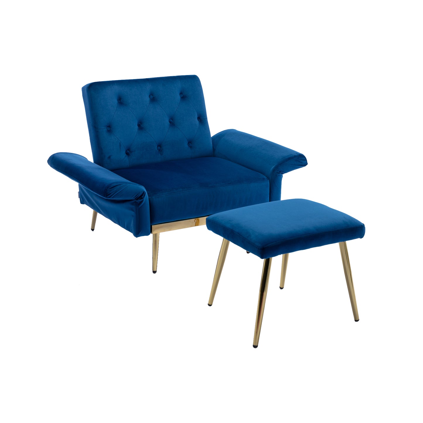 COOLMORE Velvet Accent Chair with Adjustable Armrests and Backrest, Button Tufted Lounge Chair, Single Recliner Armchair with Ottoman-海智集-Default-