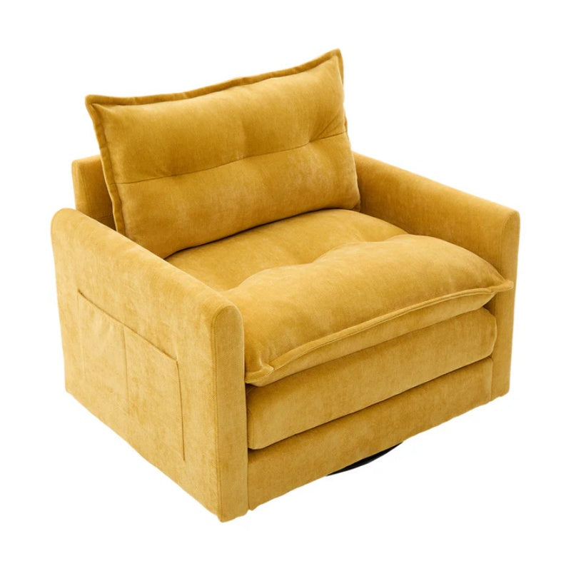 UNITED WE WIN Swivel Barrel Chair - Mid Century Modern Chair, Thick Padded Arm Chair with Solid Metal Base, Comfortable Single Sofa Chair, Swivel Accent Chair for Living Room Bedroom-海智集-Default-