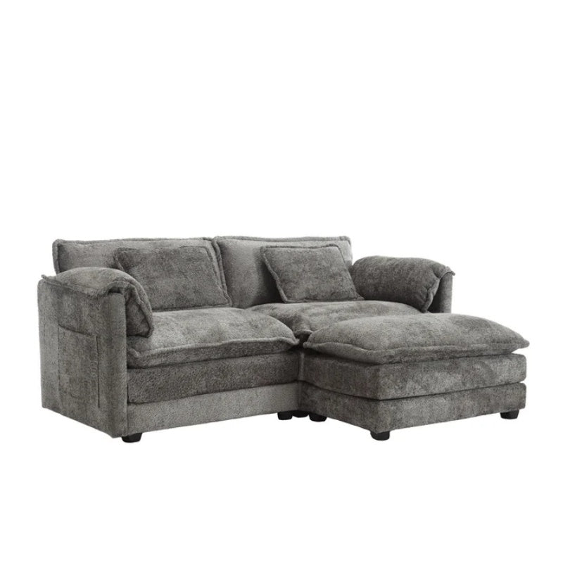 UNITED WE WIN Chenille fabric, removable armrests with side pockets, high density sponge filling, oversized double sofa with footstool-海智集-Default-