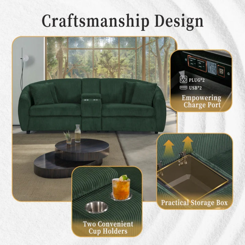 UNITED WE WIN corduroy fabric, two cup holders, storage, oversized two-seat, solid wood frame, high quality sponge filling, curved placement sofa-海智集-Default-