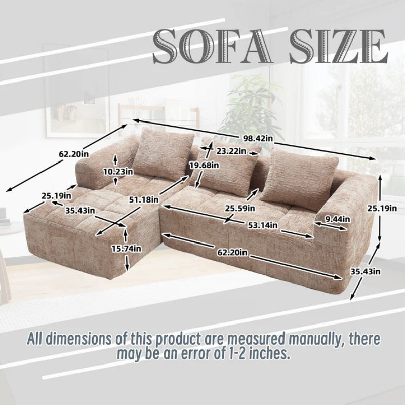 UNITED WE WIN 98.42-inch modular sectional sofa, modern modular L-shaped sofa with chaise longue, equipped with small side pockets and free of compression during installation.-海智集-Default-
