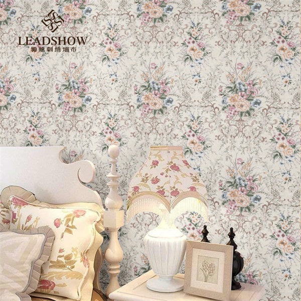 Flower shadows in profusion Wallpaper: The rural charm highlighted by the embroidered wall fabric-海智集-