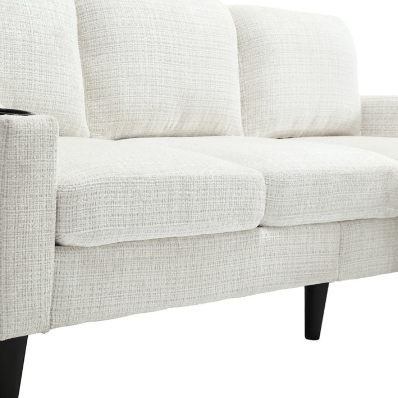 UNITED WE WIN Sofa for three, solid wood frame, Chenille fabric, side pocket, with two cup holders, footstool with storagestorage sofa /Living room sofa cozy sectional sofa-海智集-Default-