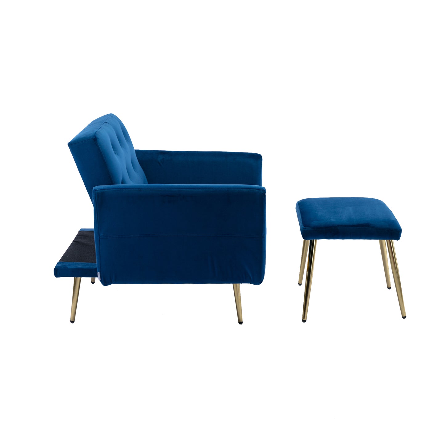 COOLMORE Velvet Accent Chair with Adjustable Armrests and Backrest, Button Tufted Lounge Chair, Single Recliner Armchair with Ottoman-海智集-Default-