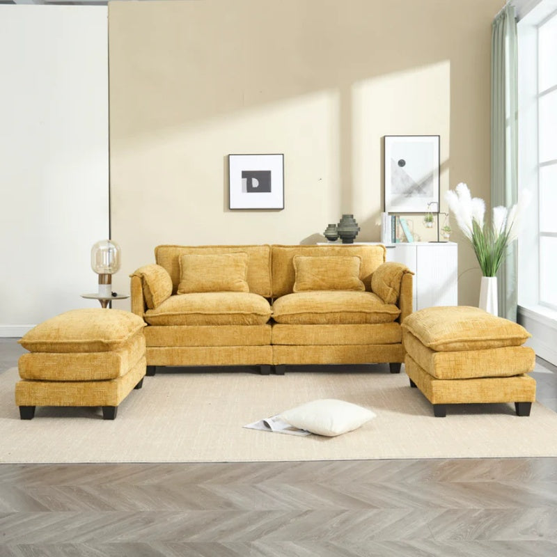 UNITED WE WIN Chenille fabric, solid construction, the overall structure of the sofa is stable, detachable armrests, two foot stools and two-seat sofa with side pockets-海智集-Default-