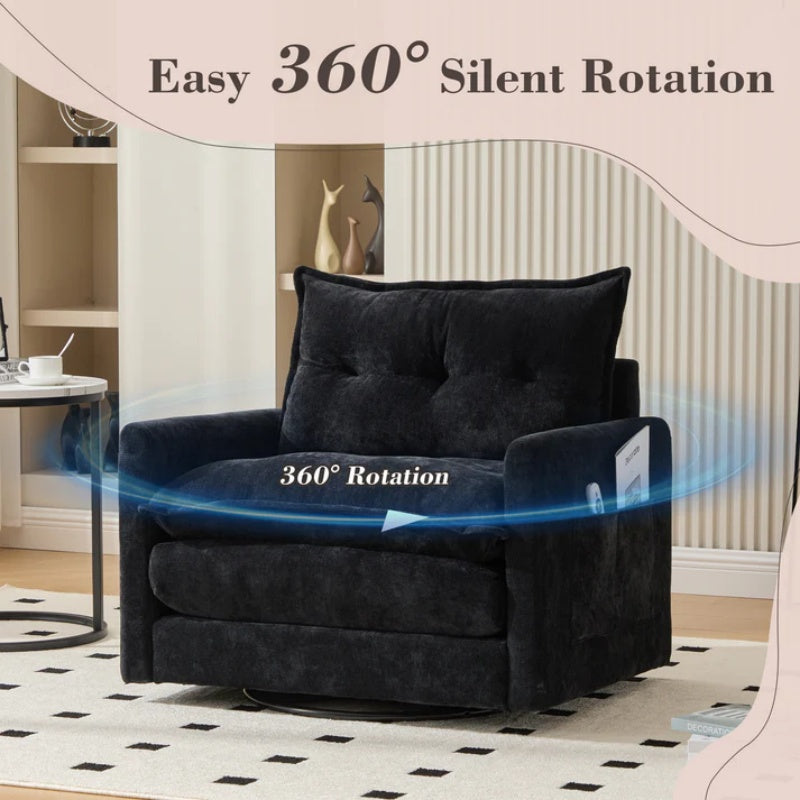 UNITED WE WIN Swivel Barrel Chair - Mid Century Modern Chair, Thick Padded Arm Chair with Solid Metal Base, Comfortable Single Sofa Chair, Swivel Accent Chair for Living Room Bedroom-海智集-Default-