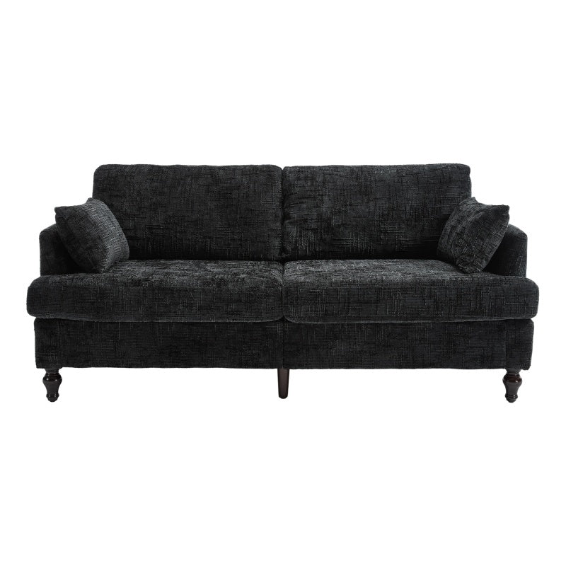 Modern Style Chenille 2-Seater Sofa with LED Light, USB Port and Storage Bag in Black-海智集-Default-