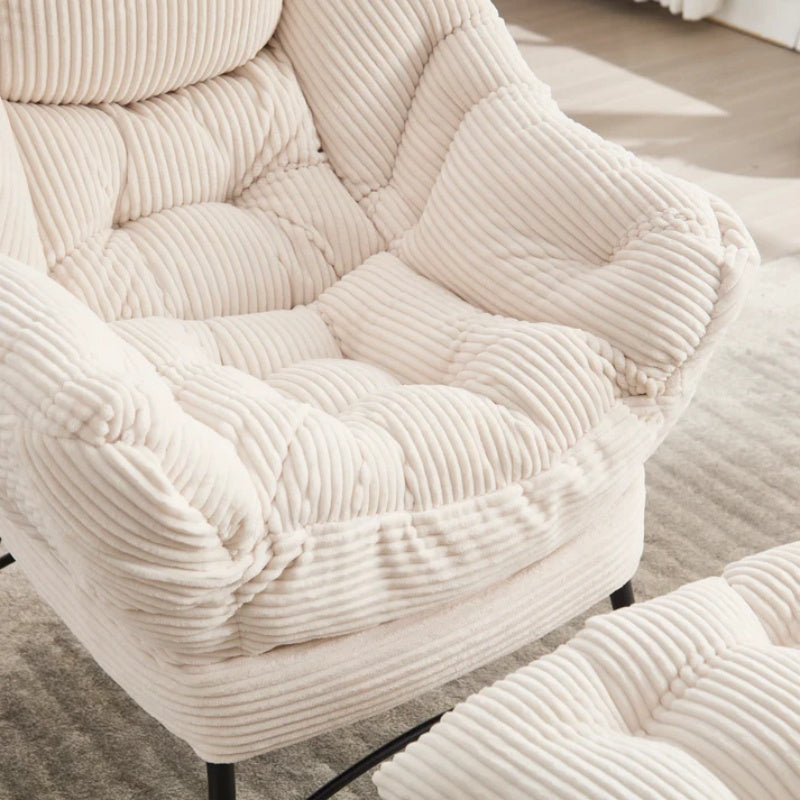 Lazy Chair with Ottoman, Modern Lounge Accent Chair with Armrests and a Side Pocket, Leisure Upholstered Sofa Chair Reading Chair with Footrest for Small Space, Corner Chair-White-海智集-Default-