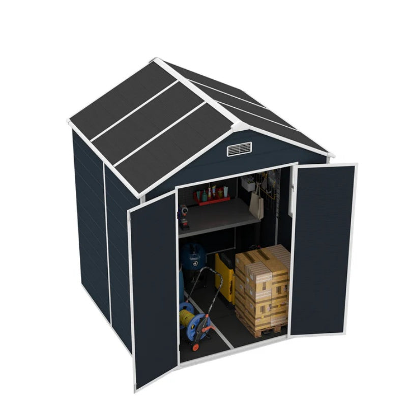 Campcraft 6*6ft resin storage shed, high quality pp material, strong structure, waterproof, rust and UV proof, large storage space, 12mm thick pp board, HD window lighting Dark gray-海智集-Default-