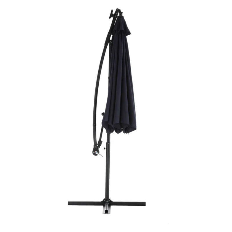 10ft Solar LED Offset Hanging Market Patio Umbrella (Navy blue )(No Base)-海智集-Default-