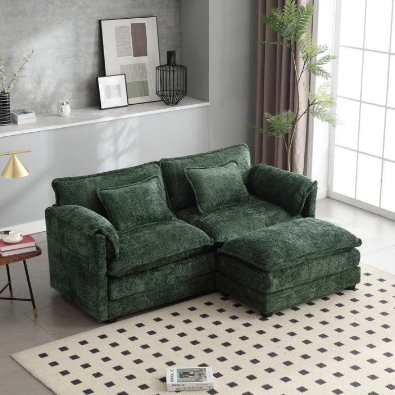 UNITED WE WIN Chenille fabric, removable armrests with side pockets, high density sponge filling, oversized double sofa with footstool-海智集-Default-