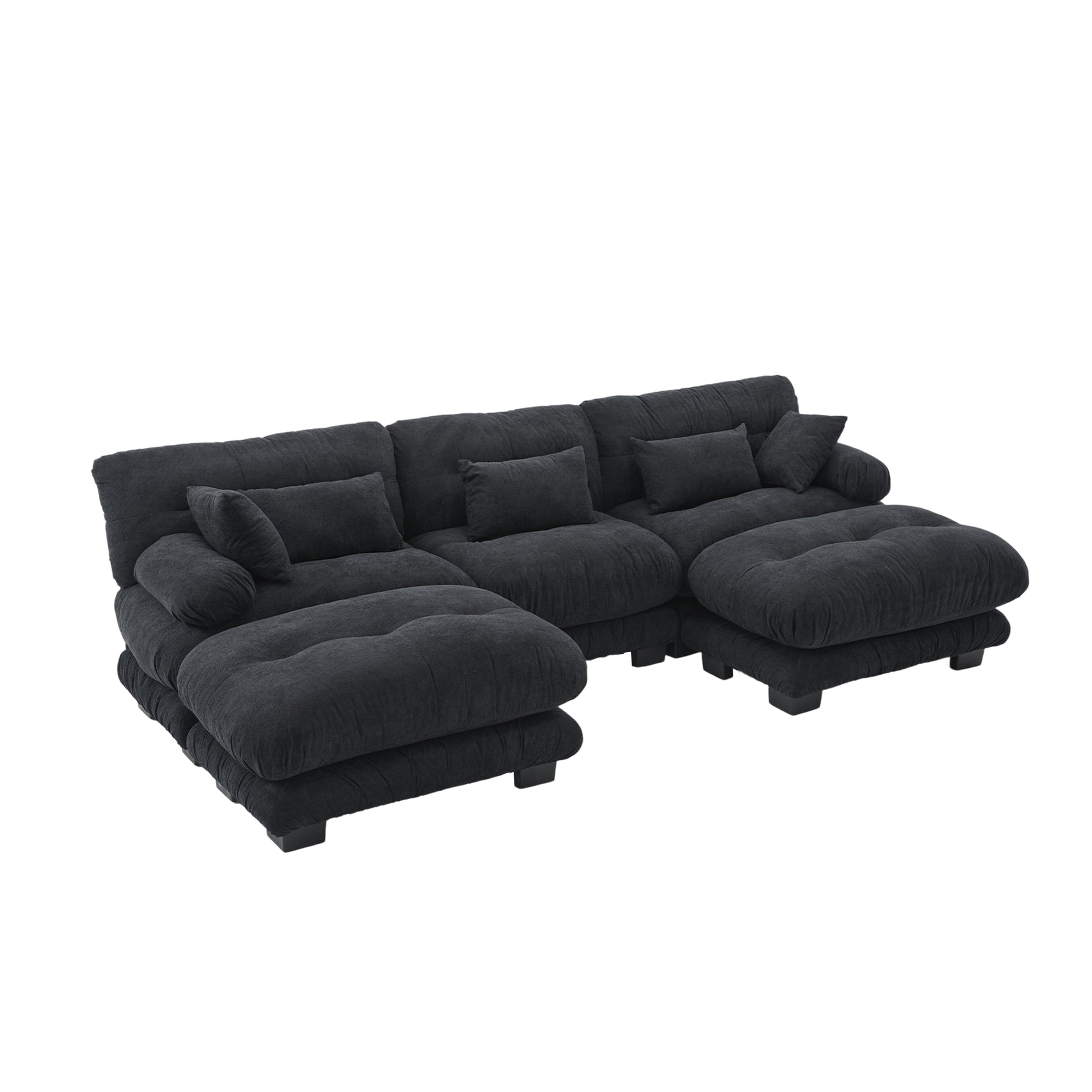 UNITED WE WIN Pelletized velvet U Shape Cloud Couch with 2 Ottomans,Free Combined 3 Seater Comfy Sofa with Bolster Armrest Pillows, sofa for Living Room-海智集-Default-