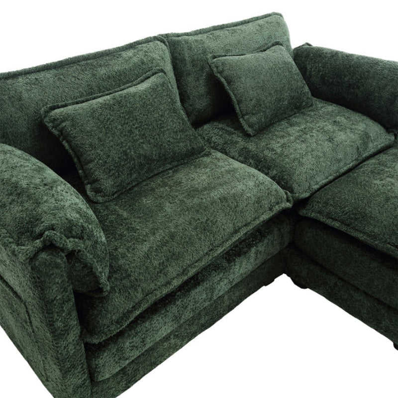 UNITED WE WIN Chenille fabric, removable armrests with side pockets, high density sponge filling, oversized double sofa with footstool-海智集-Default-