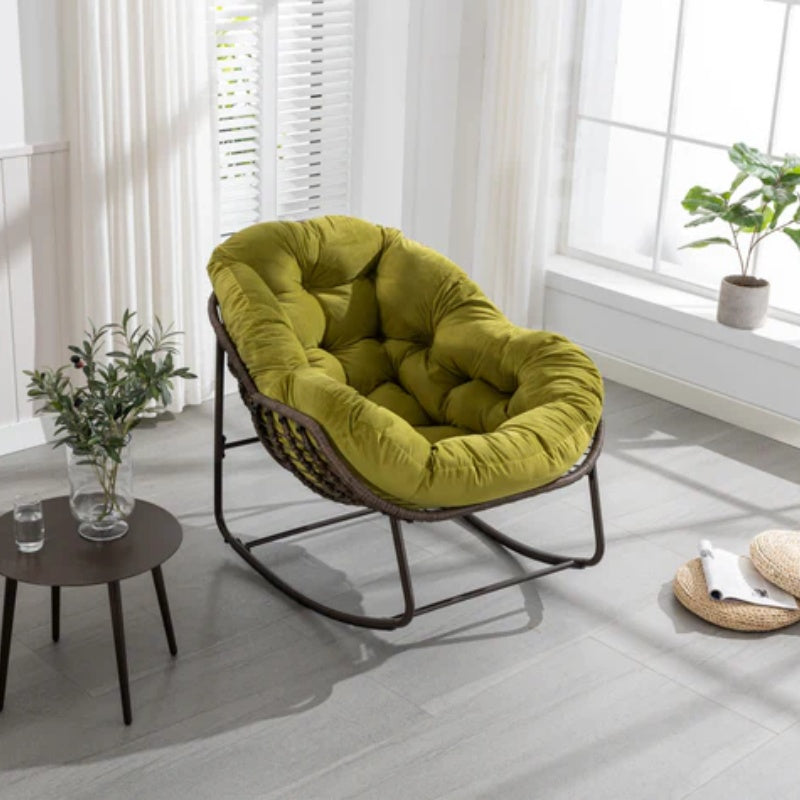 Outdoor Rattan Rocking Chair,Padded Cushion Rocker Recliner Chair Outdoor for Front Porch, Living Room, Patio, Garden, Olive Green-海智集-Default-