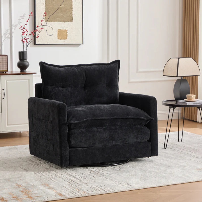 UNITED WE WIN Swivel Barrel Chair - Mid Century Modern Chair, Thick Padded Arm Chair with Solid Metal Base, Comfortable Single Sofa Chair, Swivel Accent Chair for Living Room Bedroom-海智集-Default-