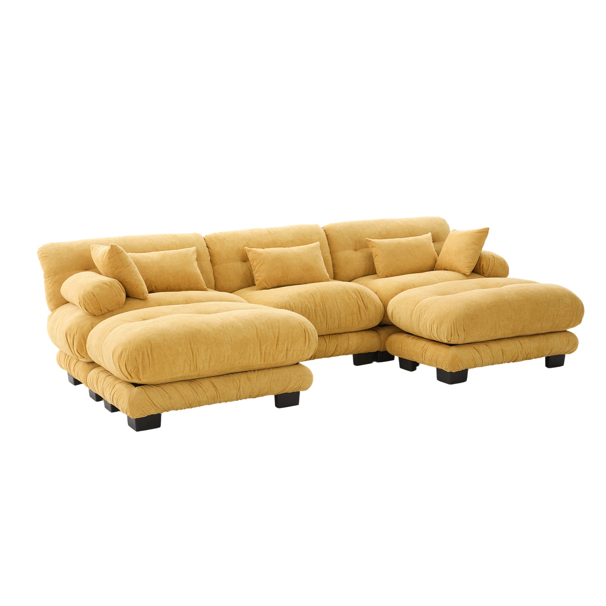 UNITED WE WIN Pelletized velvet U Shape Cloud Couch with 2 Ottomans,Free Combined 3 Seater Comfy Sofa with Bolster Armrest Pillows, sofa for Living Room-海智集-Default-