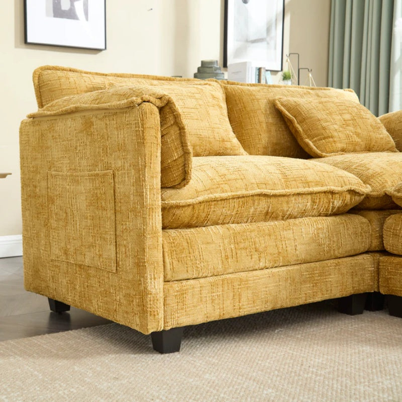UNITED WE WIN Chenille fabric, solid construction, the overall structure of the sofa is stable, detachable armrests, two foot stools and two-seat sofa with side pockets-海智集-Default-