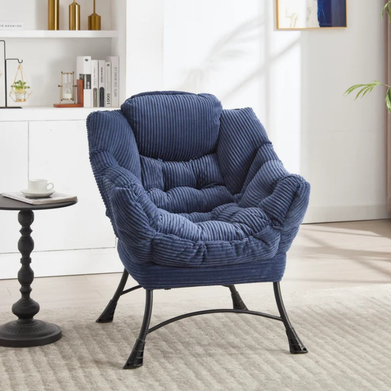 Lazy Chair with Ottoman, Modern Lounge Accent Chair with Armrests and a Side Pocket, Leisure Upholstered Sofa Chair Reading Chair with Footrest for Small Space, Corner Chair-Navy blue-海智集-Default-