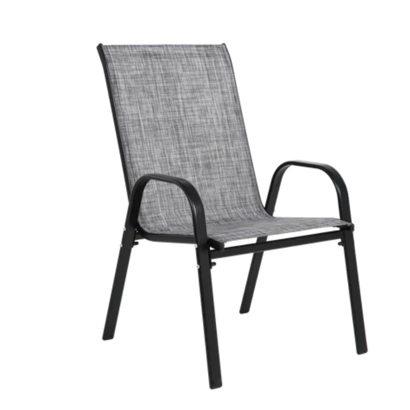 2 Piece Patio Chairs, Outdoor Camping Chairs with Breathable Textilene Fabric, Set of 2 Garden Chairs with Armrest High Backrest for Garden Patio Pool Beach Yard Space Saving ( Grey)-海智集-Default-