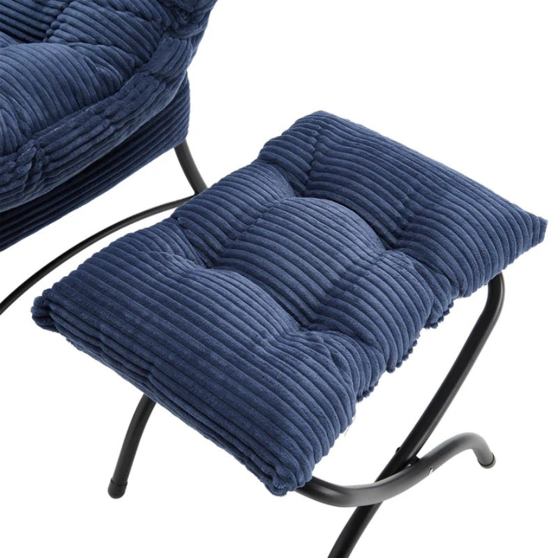 Lazy Chair with Ottoman, Modern Lounge Accent Chair with Armrests and a Side Pocket, Leisure Upholstered Sofa Chair Reading Chair with Footrest for Small Space, Corner Chair-Navy blue-海智集-Default-