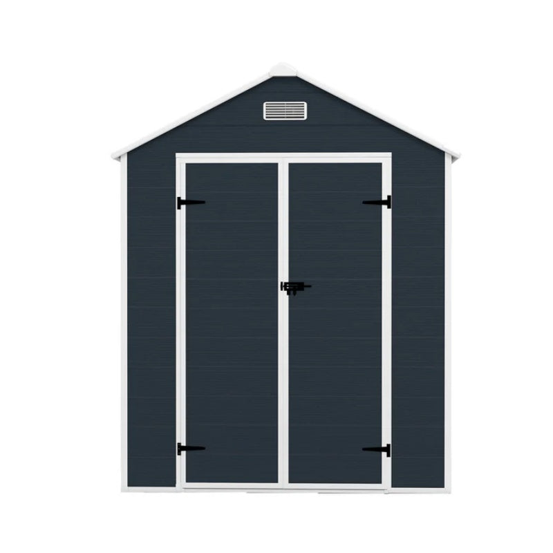 Campcraft 6*6ft resin storage shed, high quality pp material, strong structure, waterproof, rust and UV proof, large storage space, 12mm thick pp board, HD window lighting Dark gray-海智集-Default-