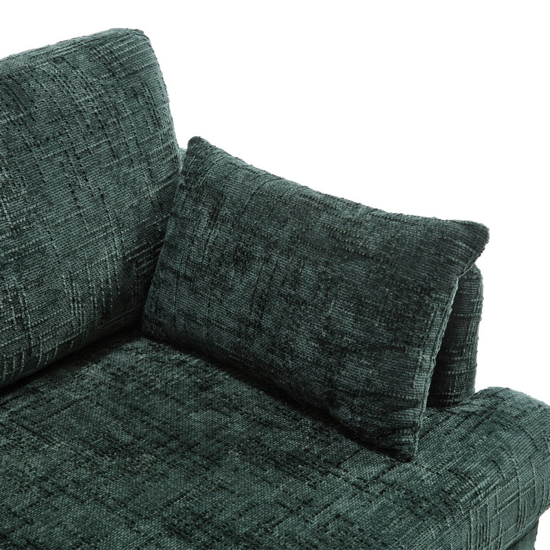 Modern Chenille 2-Seater Sofa with LED Light, USB Charging Port, and Storage Bag in Emerald-海智集-Default-