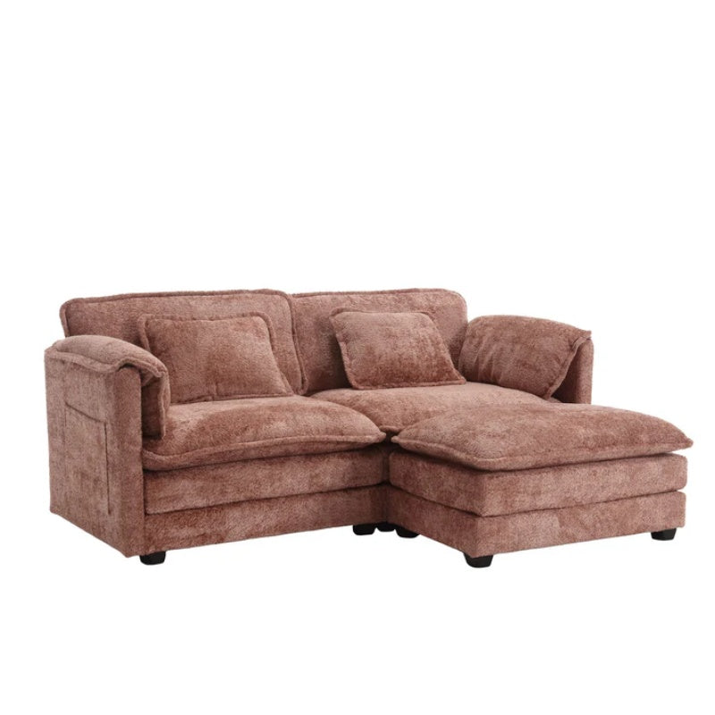 UNITED WE WIN Chenille fabric, removable armrests with side pockets, high density sponge filling, oversized double sofa with footstool-海智集-Default-