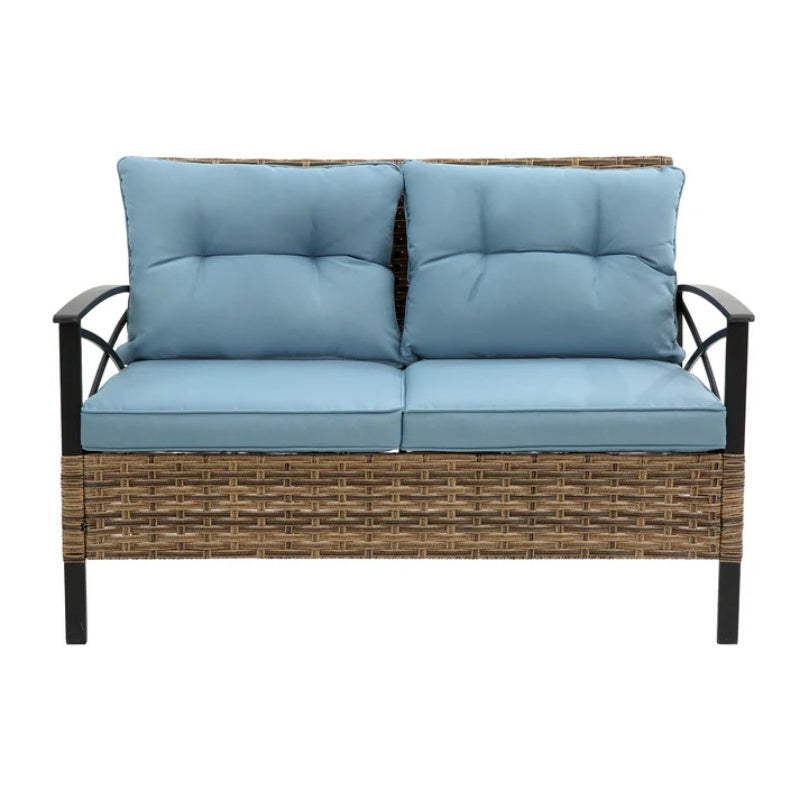 Patio 4 piece sectional low dining conversation sofa set- KD rattan wicker outdoor garden furniture corner sofa set with cushion.-海智集-Default-