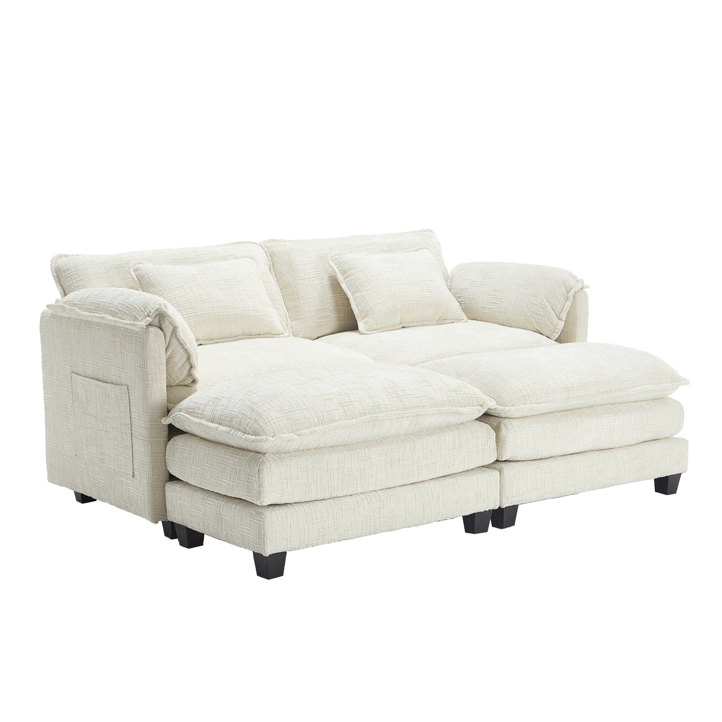 UNITED WE WIN Chenille fabric, solid construction, the overall structure of the sofa is stable, detachable armrests, two foot stools and two-seat sofa with side pockets-海智集-Default-