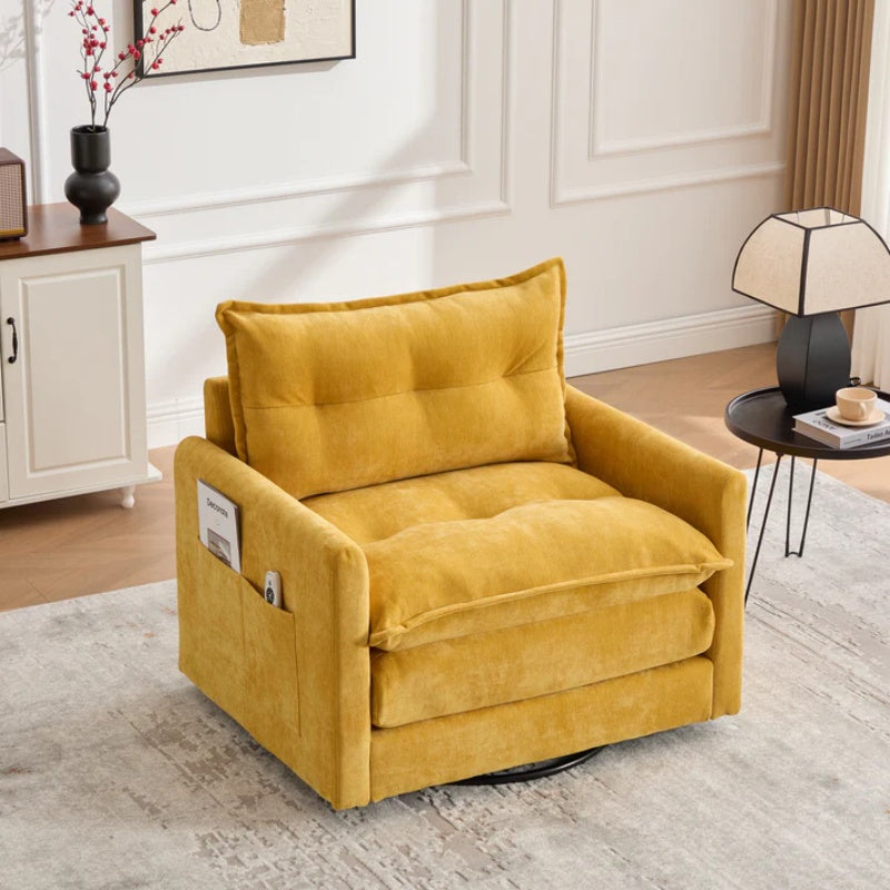 UNITED WE WIN Swivel Barrel Chair - Mid Century Modern Chair, Thick Padded Arm Chair with Solid Metal Base, Comfortable Single Sofa Chair, Swivel Accent Chair for Living Room Bedroom-海智集-Default-