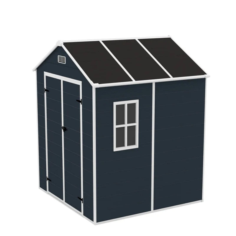 Campcraft 6*6ft resin storage shed, high quality pp material, strong structure, waterproof, rust and UV proof, large storage space, 12mm thick pp board, HD window lighting Dark gray-海智集-Default-