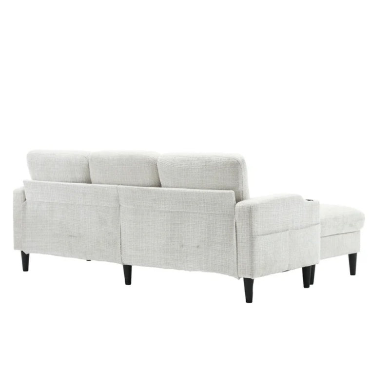 UNITED WE WIN Sofa for three, solid wood frame, Chenille fabric, side pocket, with two cup holders, footstool with storagestorage sofa /Living room sofa cozy sectional sofa-海智集-Default-