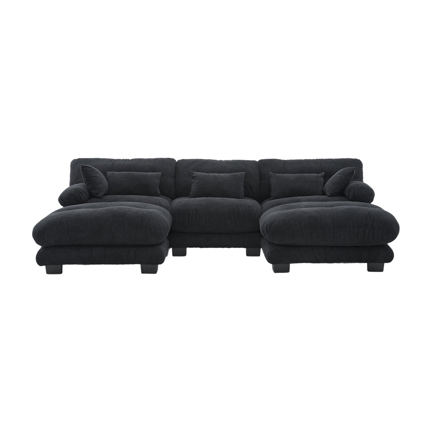 UNITED WE WIN Pelletized velvet U Shape Cloud Couch with 2 Ottomans,Free Combined 3 Seater Comfy Sofa with Bolster Armrest Pillows, sofa for Living Room-海智集-Default-