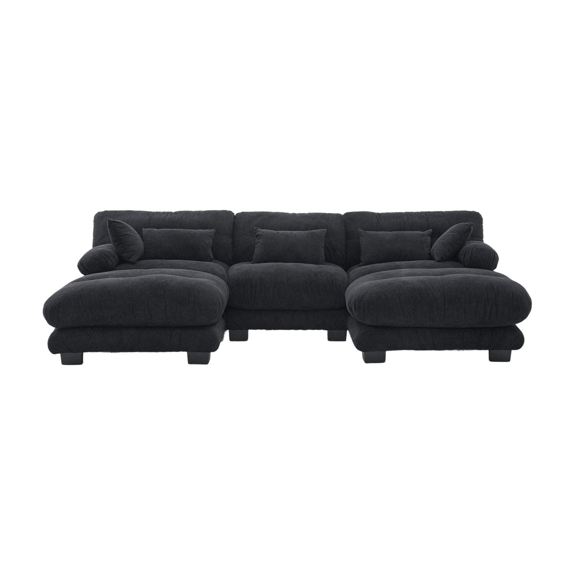 UNITED WE WIN Pelletized velvet U Shape Cloud Couch with 2 Ottomans,Free Combined 3 Seater Comfy Sofa with Bolster Armrest Pillows, sofa for Living Room-海智集-Default-