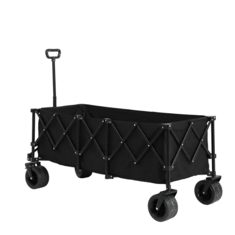Foldable Extended Wagon with 220lbs Weight Capacity, Heavy Duty 300L Folding Utility Garden Cart with Big All-Terrain Beach Wheels & Drink Holders. Black-海智集-Default-