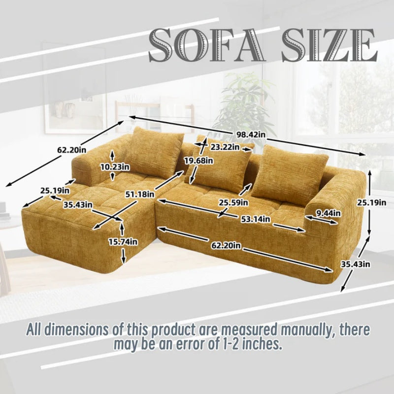 UNITED WE WIN 98.42-inch modular sectional sofa, modern modular L-shaped sofa with chaise longue, equipped with small side pockets and free of compression during installation.-海智集-Default-